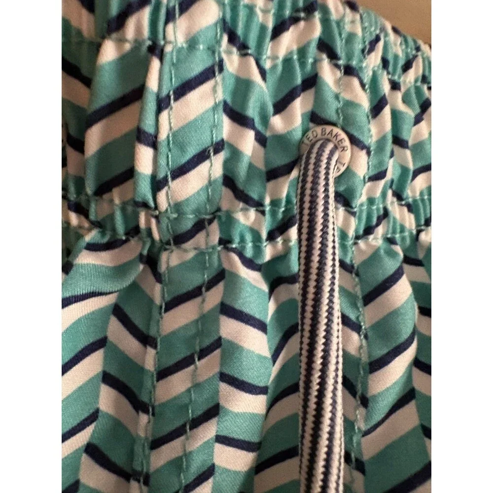 Ted Baker Swim Trunks Mens 6 XXL Teal Chevron Geometric Lobster Logo Mesh Lined